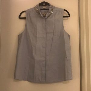 J. Crew Jeweled Oxford Button Up Sleeveless 12